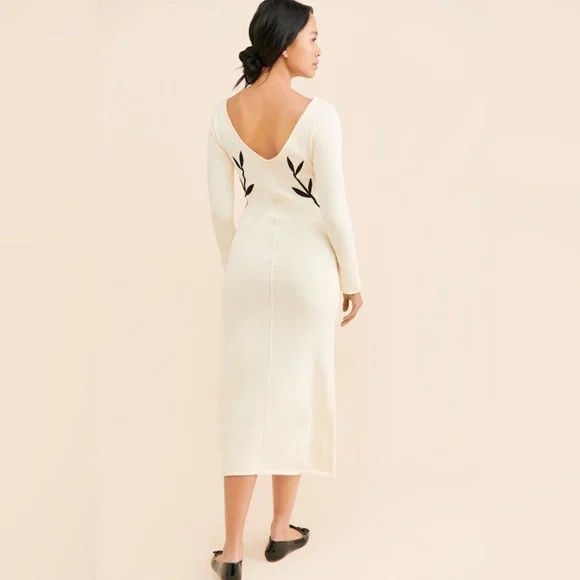 Another Girl Chic Cream Long Sleeve Dress with Black Floral Design - Picture 4 of 7